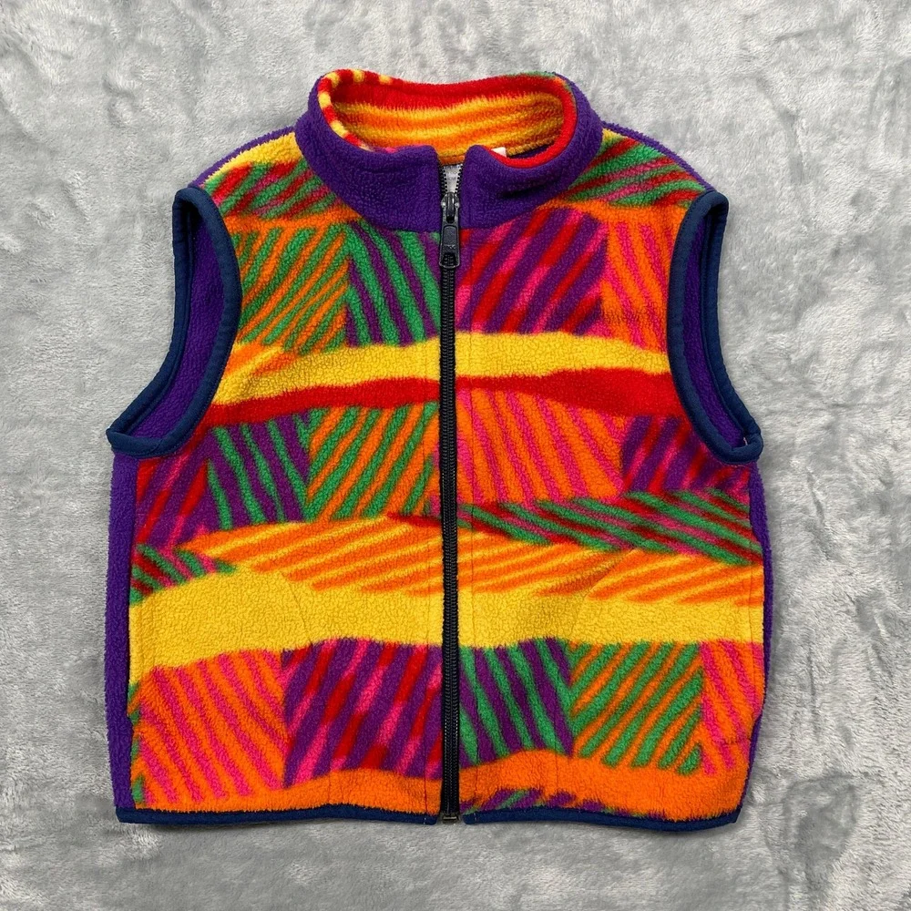 M.L. Williams‎ Fleece Vest Kids 3 Multicolor Geometric Full Zip Purple